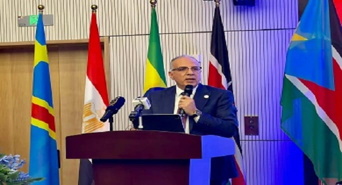 وزير الموارد المائية والري، الدكتور هاني سويلم، يلقي كلمته في احتفالية يوم النيل بجوبا.