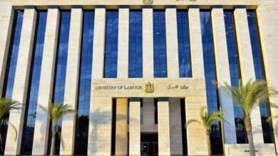 شعار وزارة العمل المصرية يظهر فوق رسالة تحذيرية.