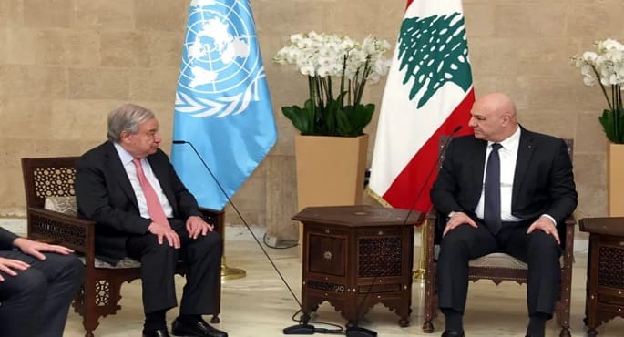الرئيس اللبناني يؤكد لجوتيريش ضرورة وقف الاعتداءات والتوصل لوقف إطلاق النار