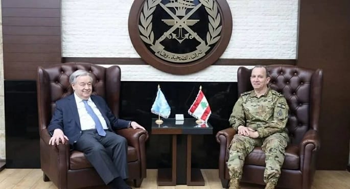 قائد الجيش اللبناني يبحث مع الأمين العام للأمم المتحدة الأوضاع في لبنان