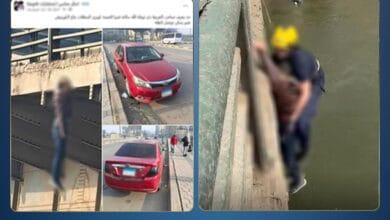 صورة لجثمان معلق بأحد الكباري بالقاهرة.