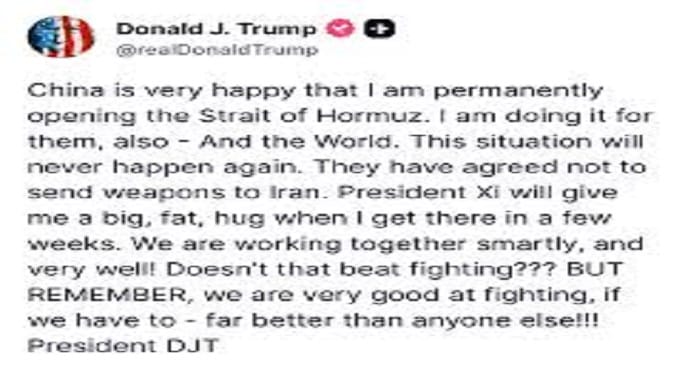 ترامب: فتح مضيق هرمز يخدم مصالح دولية ويحقق مكاسب بالتعاون بدلاً من الصراع